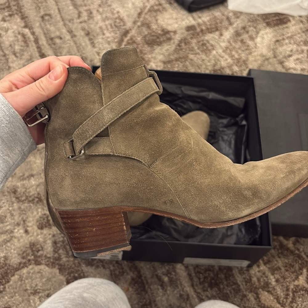 Saint Laurent Paris Suede Ankle Boots Khaki size EU37.5 - Picture 7 of 14